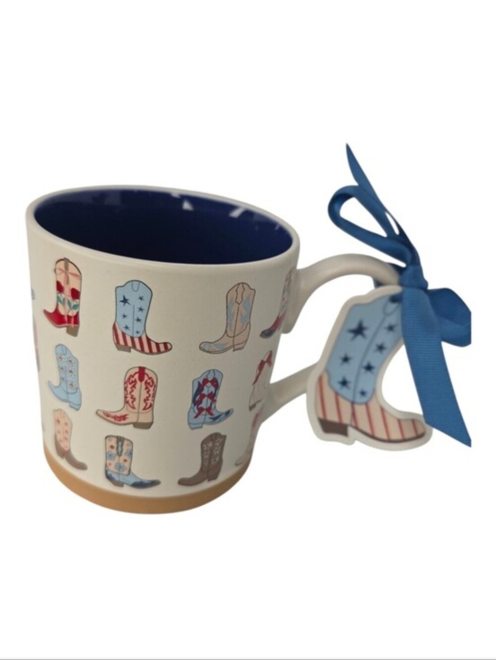 💙▪️Sunday Morning Ceramics ▪️Blue-Accent Western Boot Pattern Ceramic Mug
